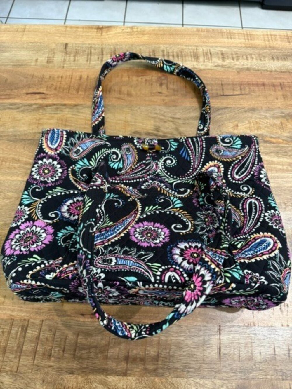 Vera Bradley Bandana Swirl Glenna Tote Shoulder Bag Paisley Quilted Cotton Black - Picture 5 of 14